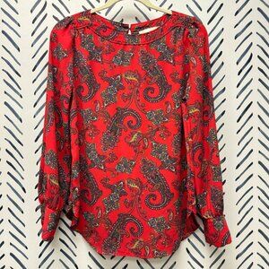 LOFT Red Paisley Print Long Sleeved Blouse - XS
